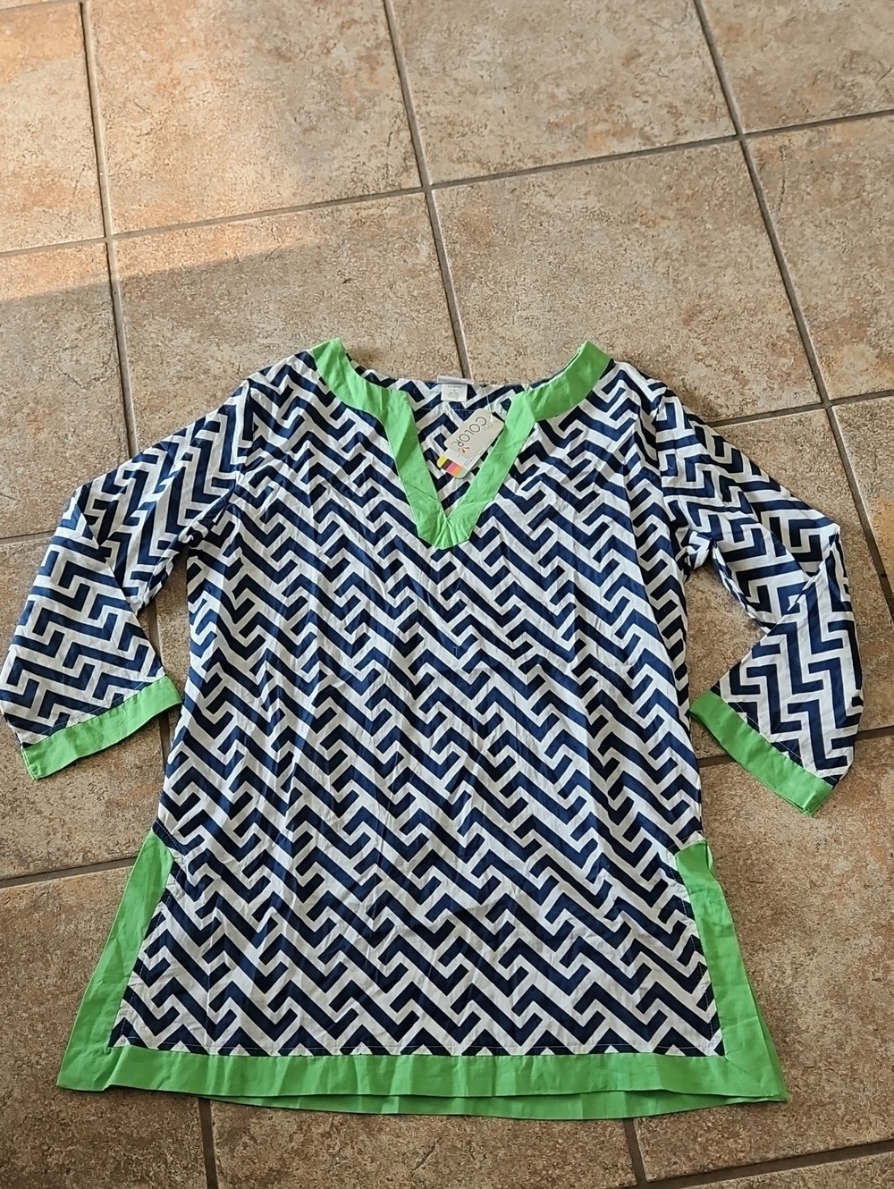 All For Color Navy Chevron Tunic with Lime Trim